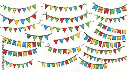 Colorful festive bunting flags strung together for celebration.