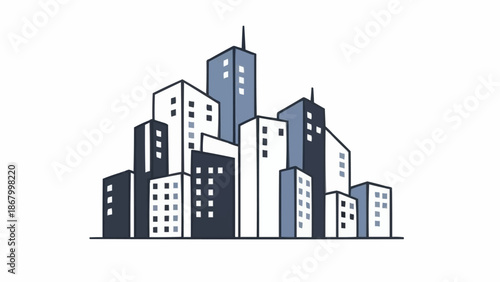 Modern Cityscape Illustration with Tall Buildings and Skyscrapers.