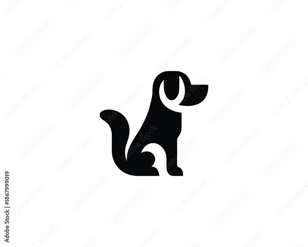 Obraz premium Black Dog Logo Sitting Design Element