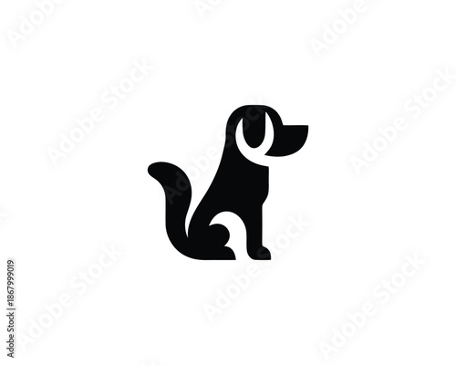Black Dog Logo Sitting Design Element