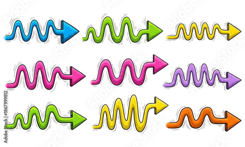 Creative wavy colorful arrow strips for timeline and progress