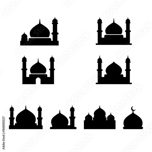 mosque icon set.
silhouette of mosque icon set.
vector illustration of mosque icon set.
