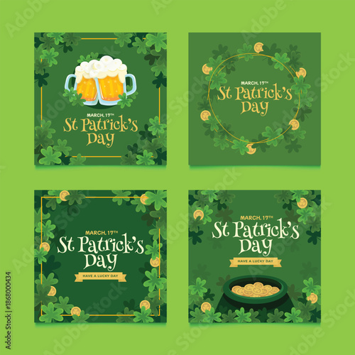 St patrick s day themed posts with beer clovers and golden coins