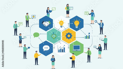 Teamwork and Collaboration in Business Network Concept.