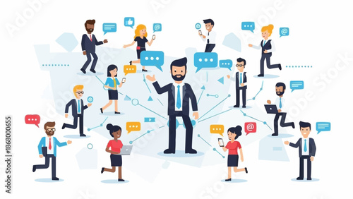 Diverse group of people communicating and collaborating in a network.