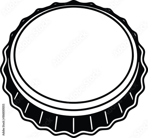 Black and white line art vector of a circular beer bottle cap with ridged edges