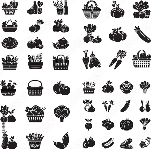 Black and white  vegetable food icons