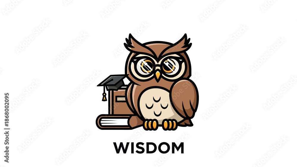 Obraz premium Wise Owl Wearing Glasses Next to Books and Graduation Cap.