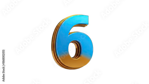 3D Blue and Gold Number 6