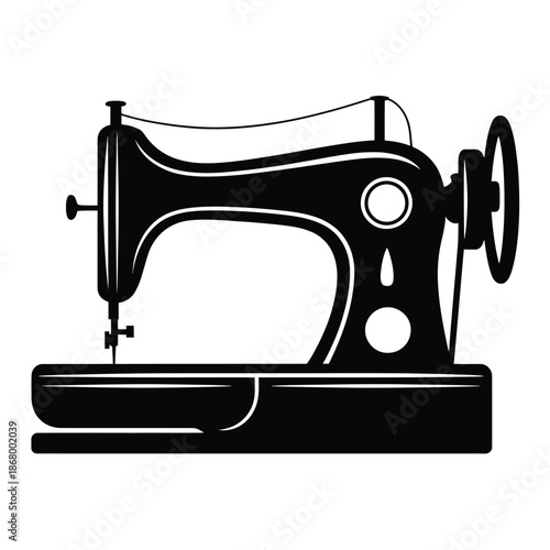 Black and white illustration of a vintage sewing machine