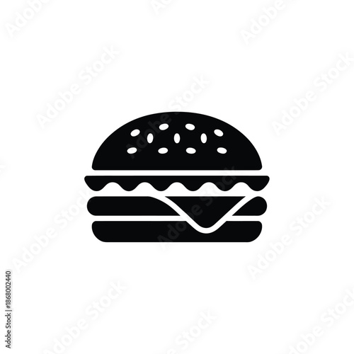 Black and white illustration of a hamburger with sesame seed bun