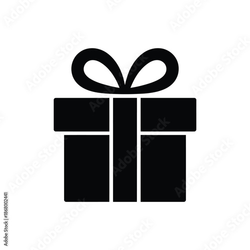 Black gift box with ribbon bow on top isolated on white background