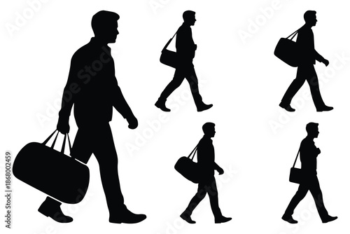 Silhouettes of People Carrying Luggage and Bags walking