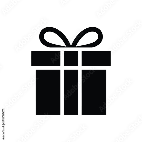 Black gift box with ribbon bow on top isolated on white background