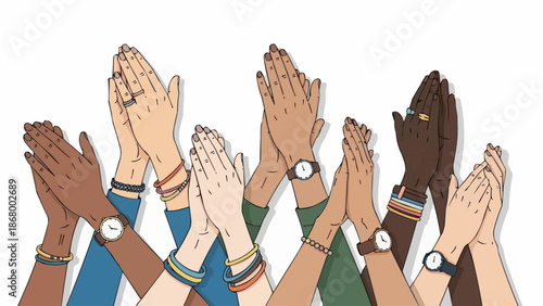 Diverse group of hands clapping together in celebration and applause.