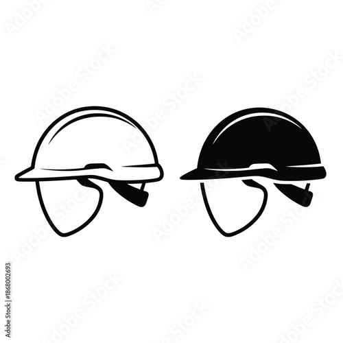 Hard hats with chin straps in white and black
