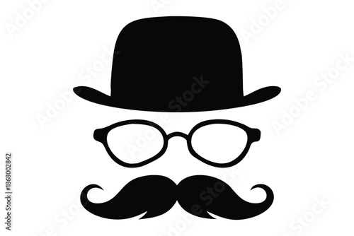 Hat, glass, mustache silhouette vector, Gentleman icon