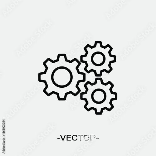 Three interlocking gear icons in a simple line art style design