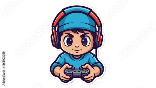 Young Boy Wearing Headphones and Holding a Video Game Controller.