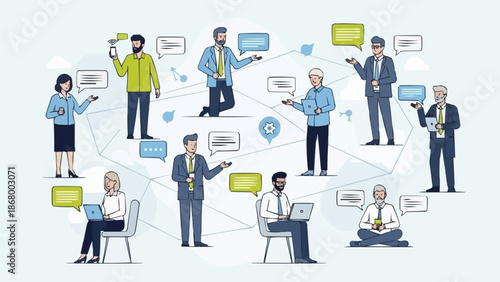 Diverse group of people communicating and collaborating online.