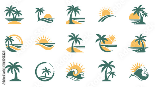 Collection of Tropical Island Icons and Symbols.