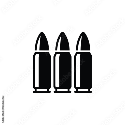 Three black bullets in a row on white background