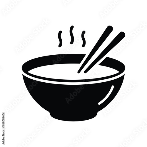 Steaming bowl of food with chopsticks on a plain background