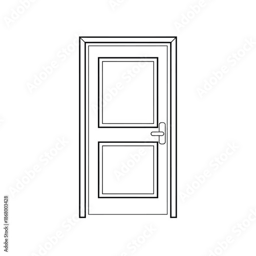 Simple line drawing of a closed wooden door with two panels