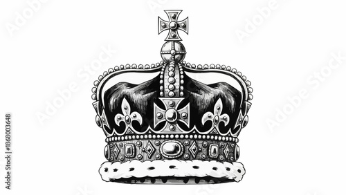 Royal Crown Illustration Detailed Ornate Symbol of Monarchy.