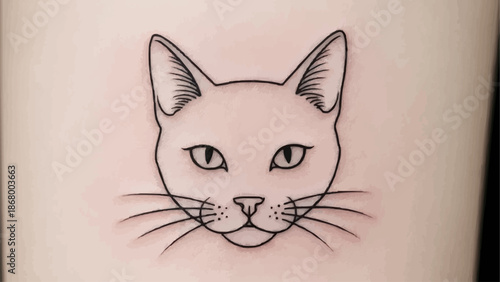 Simple Line Drawing of a Cat Face with Whiskers.