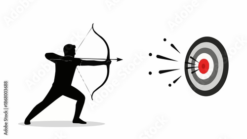 Silhouette of a person aiming a bow and arrow at a target.