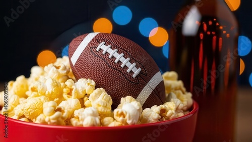 Football Game Night Popcorn, Beer  Football, Super Bowl Party Concept
