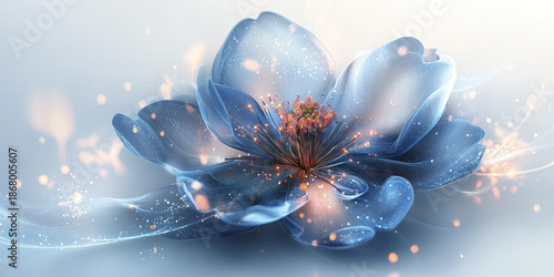 Wallpaper Mural Fantasy inspired glowing flower with bioluminescent petals and sparkling light effects creates magical and ethereal atmosphere in soft blue and warm orange tones Torontodigital.ca