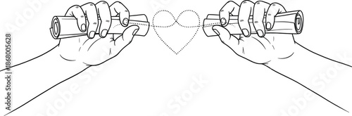 Two hands holding dumbbells forming a heart shape with their hands