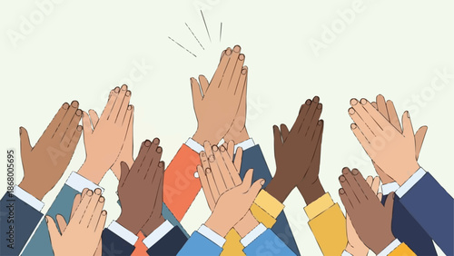 Diverse group of people clapping hands in appreciation and applause.