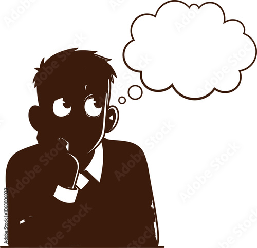 A black silhouette of a man with a thought bubble above his head