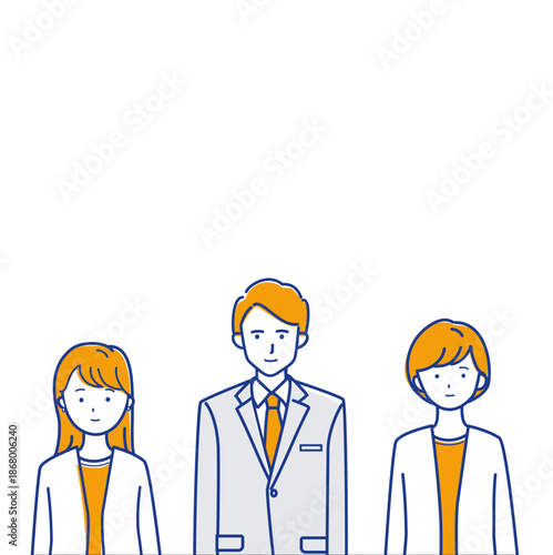 Business team having a meeting close up,アップの会議で話を聞くビジネスチームのイラスト(color variation)