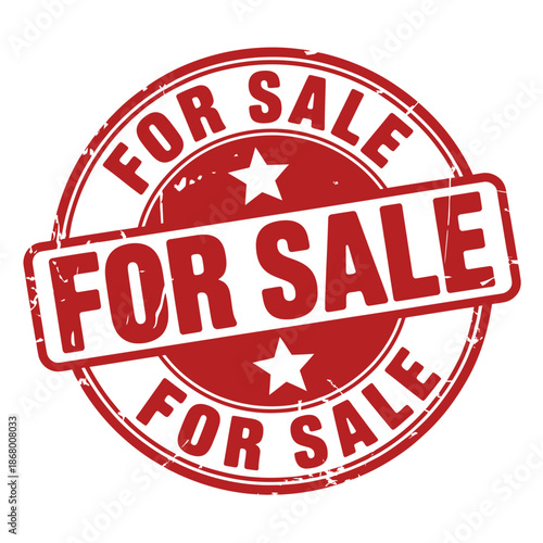 Red for sale stamp or sticker with white background and stars