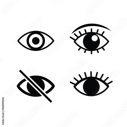 Four different eye icons in black and white for design use