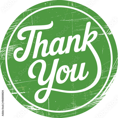 Green circle thank you message with white text and border