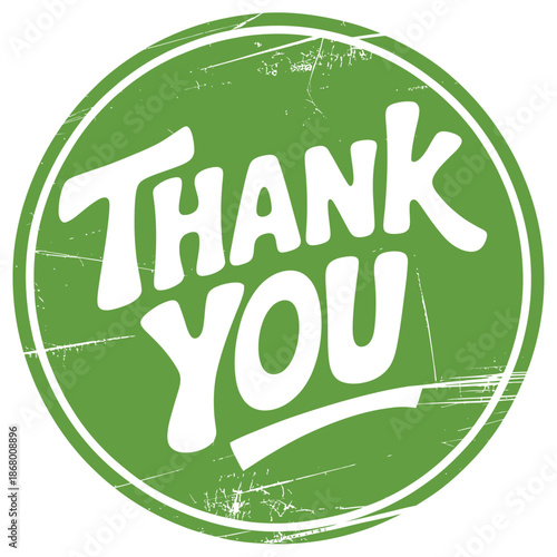 Green thank you stamp with white text and border