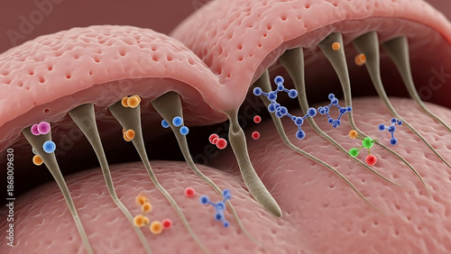 Wallpaper Mural Microscopic 3D render of taste or olfactory receptors showing molecular interaction and sensory perception. Torontodigital.ca