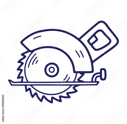 Detailed hand drawn illustration of a circular saw tool used in construction and woodworking projects
