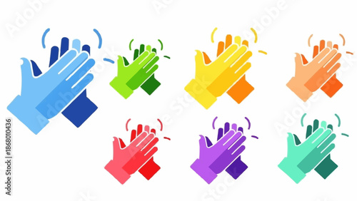 Collection of colorful clapping hands icons representing applause and approval.
