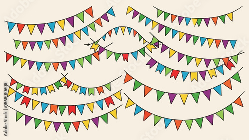 Colorful Party Bunting Flags Decoration Illustration.