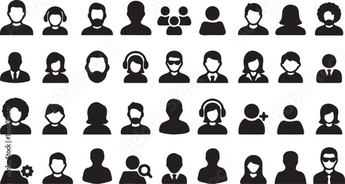 Extensive Collection of Miniature User Icons and Avatars - Varied People Silhouettes for Large Scale Web Layouts and Mobile Application UI