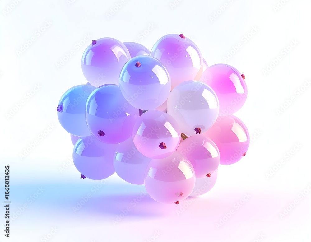 Fototapeta premium Cluster of translucent, gradient spheres, lit from below, on white