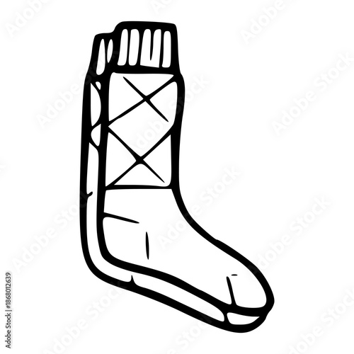 minimalist cotton sock graphic element with bold outlines