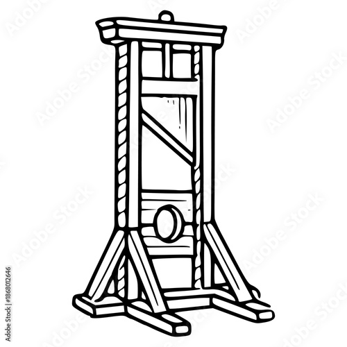 retro wooden guillotine graphic element with bold outlines