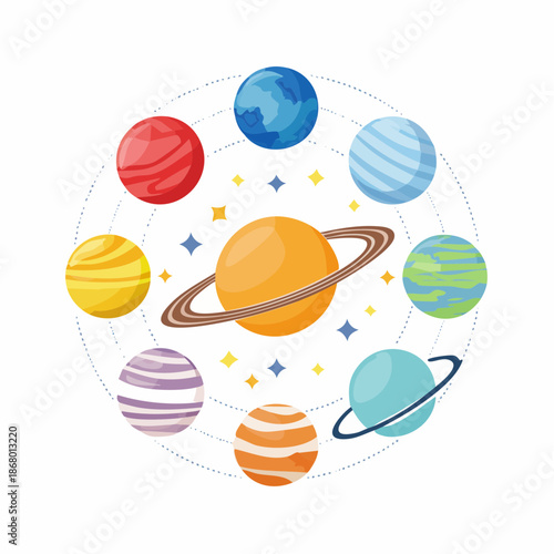 Astronomy Education Icon Sheet of Solar System Planets for Science and Space Concept